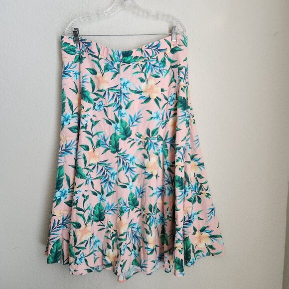 WOMAN WITHIN Linen Maxi Midi Skirt Womens 18 / 20 Large Tropical Florals Pull On - Picture 3 of 14